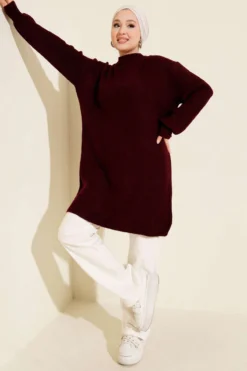 منظر بديل لـ Chunky Knit Soft Sweater Tunic Burgundy