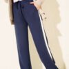 Striped Drawstring Pants Navy Blue