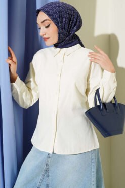 Slim Fit Basic Short Shirt Ecru