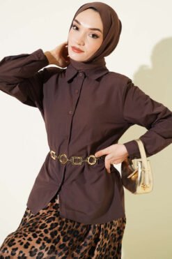 Slim Fit Basic Short Shirt Brown