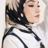 ⁦Soft Floral Printed Cotton Scarf Navy Blue⁩ - الصورة ⁦2⁩