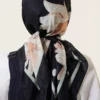 ⁦Soft Floral Printed Cotton Scarf Navy Blue⁩ - الصورة ⁦3⁩