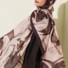 Abstract Leaf Pattern Bamboo Crinkle Shawl Brown