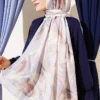 Abstract Leaf Pattern Bamboo Crinkle Shawl Baby Blue
