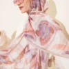 Abstract Leaf Pattern Bamboo Crinkle Shawl Beige