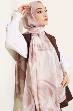 Alternative view of Abstract Leaf Pattern Bamboo Crinkle Shawl Beige