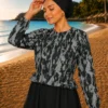 Three-Piece Swimsuit Set with Ruffle Waist and Zip Detail Grey - Image 2