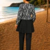 Three-Piece Swimsuit Set with Ruffle Waist and Zip Detail Grey - Image 4