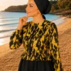Three-Piece Swimsuit Set with Ruffle Waist and Zip Detail Yellow - Image 2