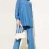 Oval Panel Tie Waist Modal Two-Piece Set Indigo - Afbeelding 5