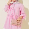 Button-Detail Gathered Shirt Pink