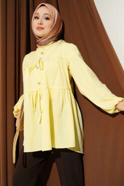 Button-Detail Gathered Shirt Yellow