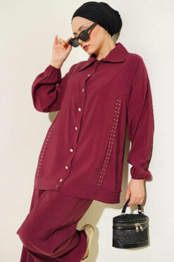 Alternative view of Stone Striped Modal Two-Piece Set Burgundy