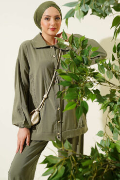 Alternative view of Stone Striped Modal Two-Piece Set Khaki