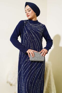 Vista alternativa de Embellished Plus Size Evening Dress Navy Blue