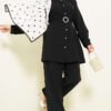 Stone Buckle Belted Two-Piece Set Black