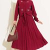 Beaded Front Tied Skirt Set Burgundy
