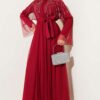Embellished Tulle Cape Abaya Burgundy