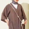 Single Button Tencel Kimono Two-Piece Set Brown - Imagen 2