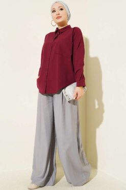 Alternatieve weergave van One Pocket Loose Shirt Burgundy