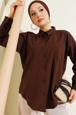 One Pocket Loose Shirt Brown