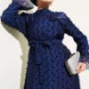 Tulle Detail Flared Dress Navy Blue