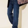 Pocketed Palazzo Denim Pants Blue
