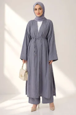 Alternative view of Long Cardigan Two-Piece Set Grey