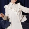 V Lace Striped Tunic Beige
