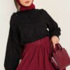 V Lace Leaf Embroidered Short Shirt Black