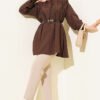 V Ribbed Half Brit Button Tunic Brown – Bild 2