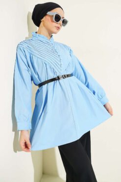 V Ribbed Half Brit Button Tunic Blue