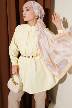 V Ribbed Half Brit Button Tunic Yellow