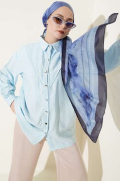 V Panel Stone Embellished Shirt Baby Blue