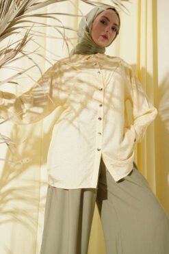 V Panel Stone Embellished Shirt Yellow