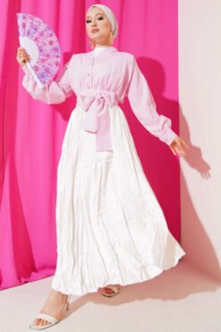 Alternative view of V Neck Tied Short Shirt Pink