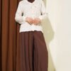 V-Neck Striped Tied Shirt Beige wholesale shirt view 2 - Hicabistan Turkey factory