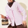 V-Neck Striped Tied Shirt Pink