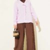 V-Neck Striped Tied Shirt Pink all'ingrosso shirt view 2 - Hicabistan fabbrica Turchia