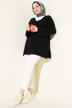 Alternatieve weergave van V-Neck Plain Knit Tunic Black