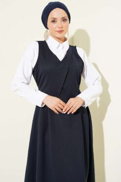 Vue alternative de V Neck Belted Dress Navy Blue