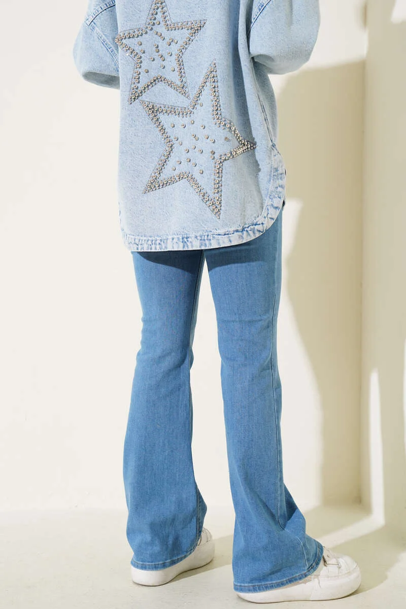 High Waist Flared Pants Blue - الصورة 3
