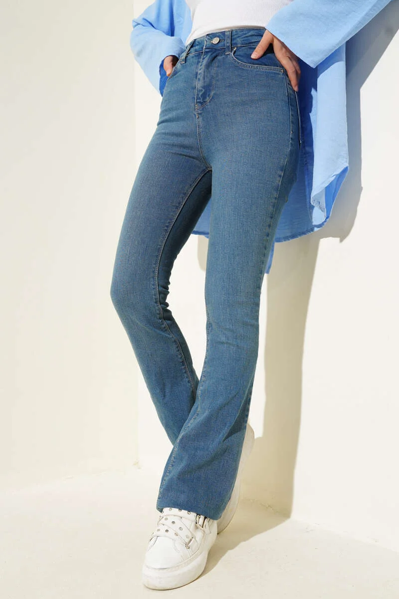 High Waist Flared Pants Blue - الصورة 5