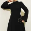 Split Hem Belted Linen Tunic Set Black - Image 2