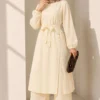 Long Tunic Set with Slit and Floral Accessory Yellow - immagine 2