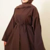 Split Side Long Tunic with Belt Brown – Image 2