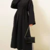Split Side Long Tunic with Belt Black