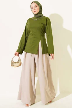 Vue alternative de Side Slit Tunic with Ties Khaki