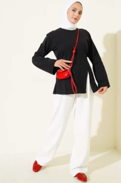 Alternatieve weergave van Side Slit Tunic with Ties Black