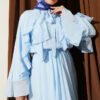 Ruffle Blouse with Tie Neck Skirt Set Blue – Bild 2